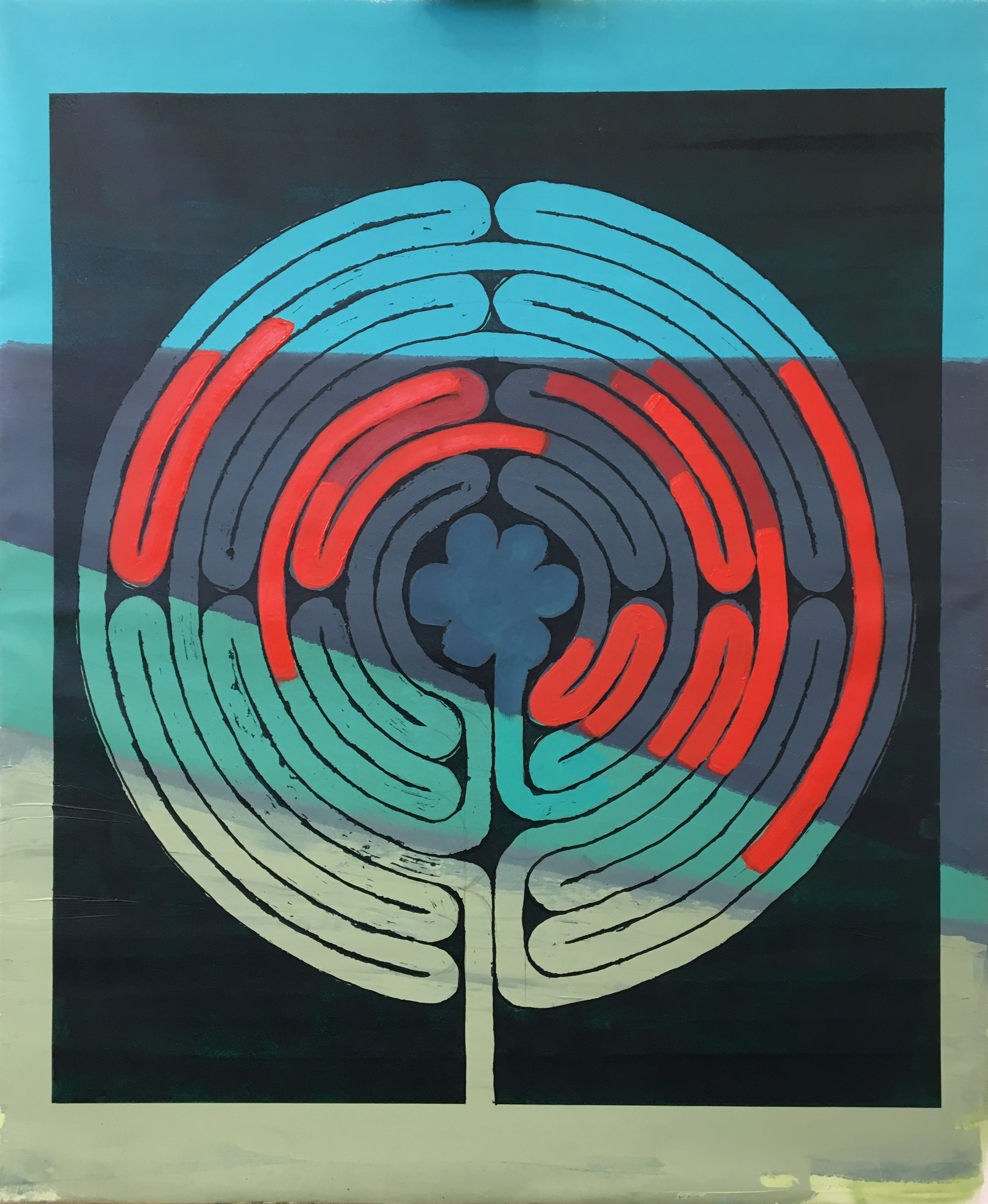 Labyrinth with two red lines - final